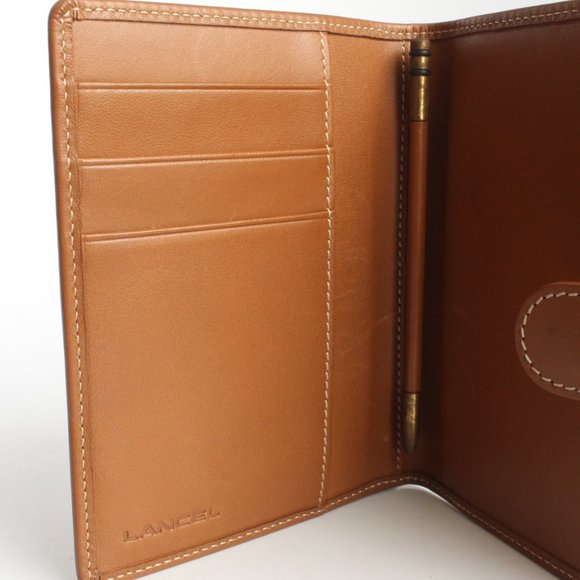 LANCEL Paris Bifold Wallet Small Leather Goods Tan Leather + Pen Holder - Picture 5 of 5